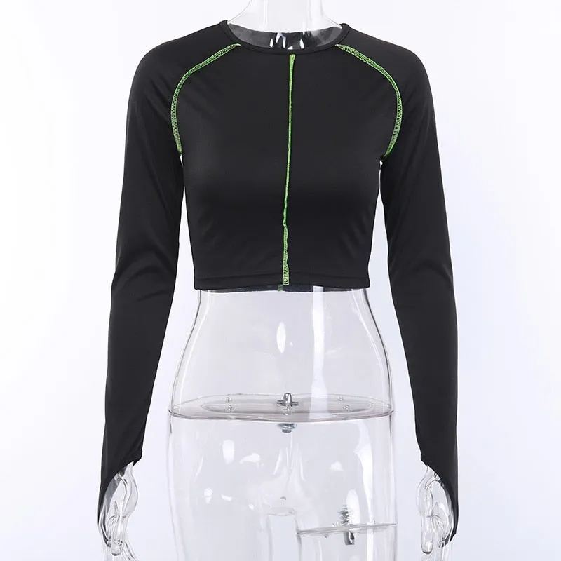 Women's Long Sleeve Elastic Skinny Two-Piece Dress With Stripes