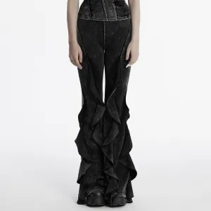 Women's Punk Ruffled Distressed Flared Pants