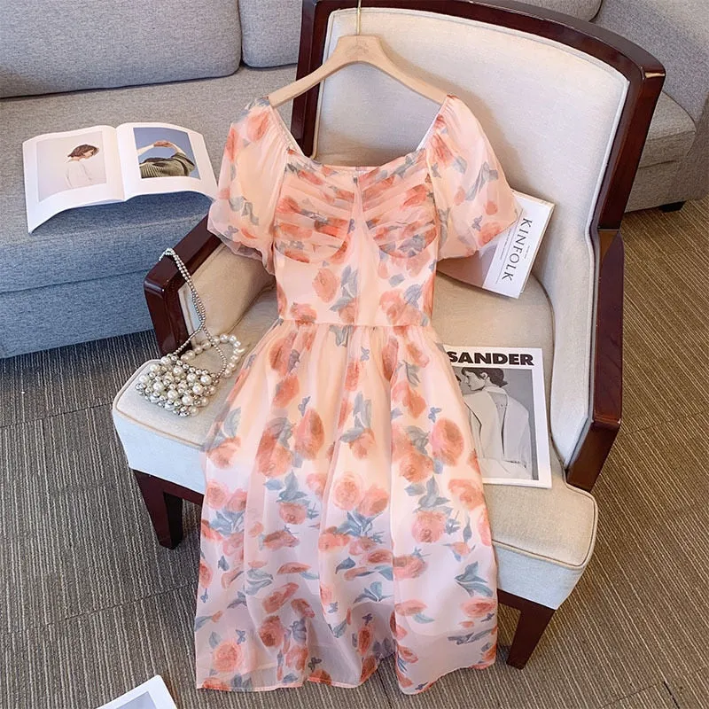 Women's Short Sleeve Tea Dresses 529977 - L