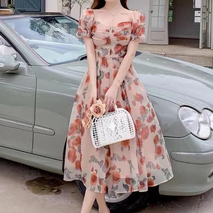 Women's Short Sleeve Tea Dresses 529977 - L