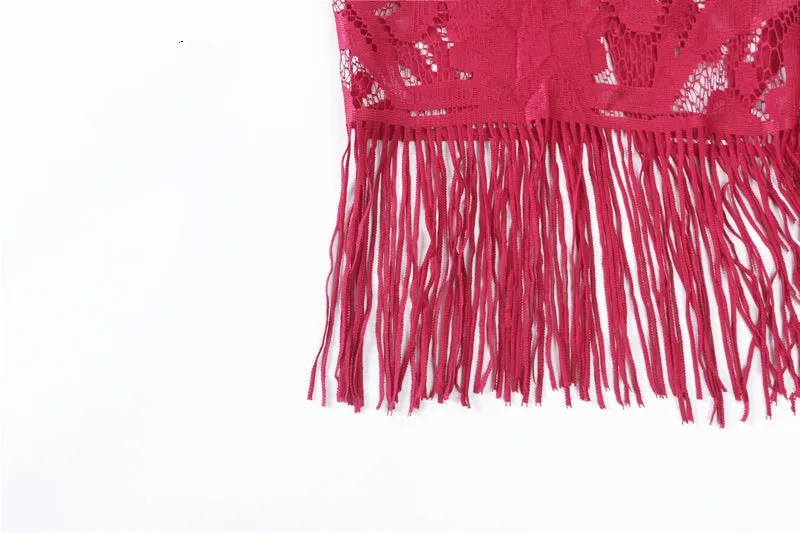 Women's Summer Backless V-Neck Slim Lace Midi Dress With Tassels