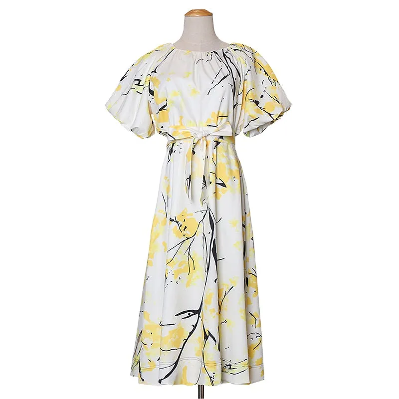 Women's Summer High-Waist Polyester A-Line O-Neck Dress