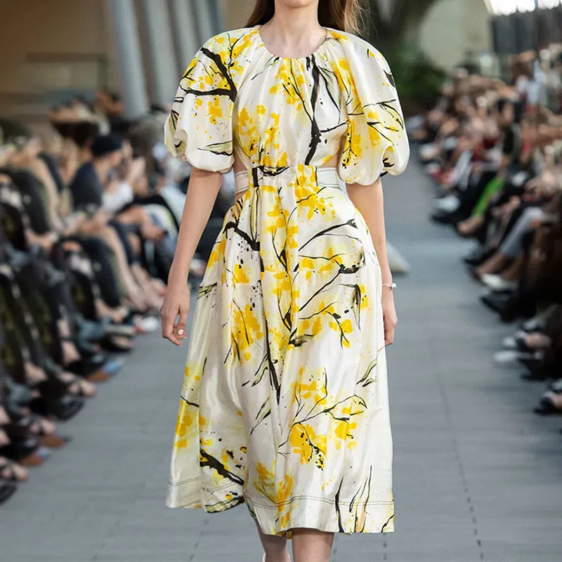 Women's Summer High-Waist Polyester A-Line O-Neck Dress