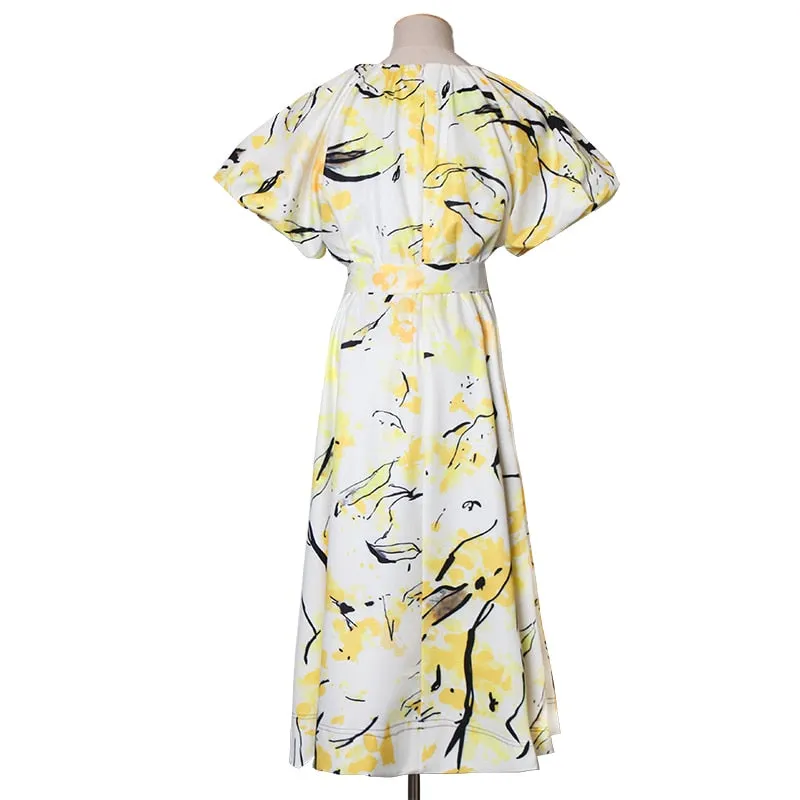 Women's Summer High-Waist Polyester A-Line O-Neck Dress