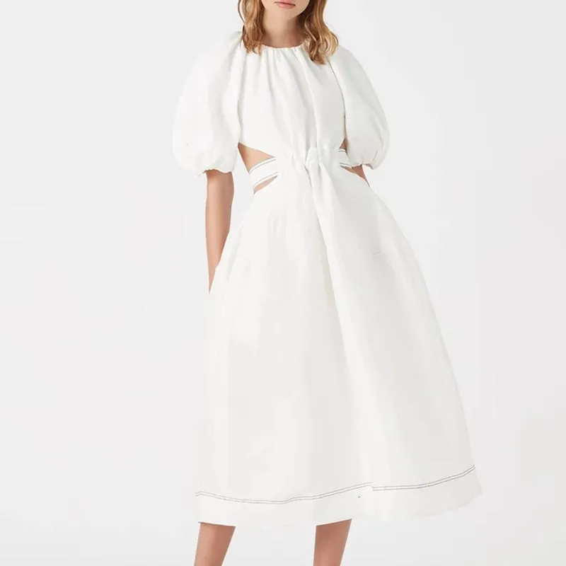 Women's Summer High-Waist Polyester A-Line O-Neck Dress