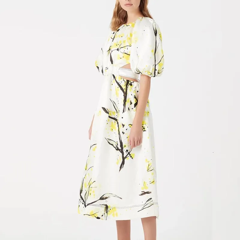 Women's Summer High-Waist Polyester A-Line O-Neck Dress