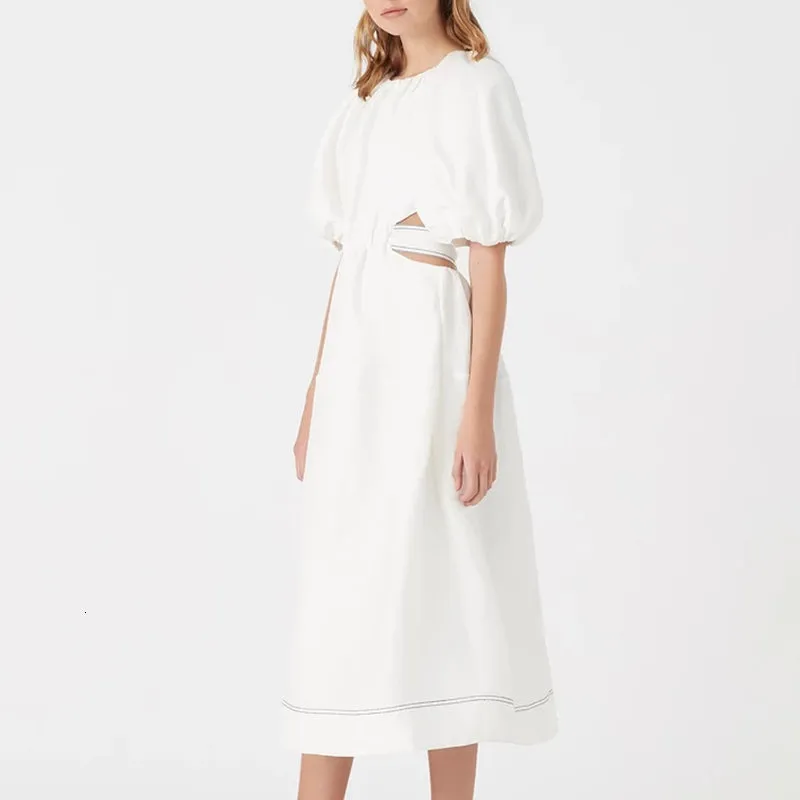 Women's Summer High-Waist Polyester A-Line O-Neck Dress