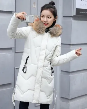 Womens Winter Puffer Coat with Faux Fur Hood