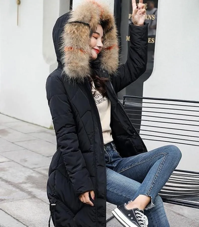 Womens Winter Puffer Coat with Faux Fur Hood
