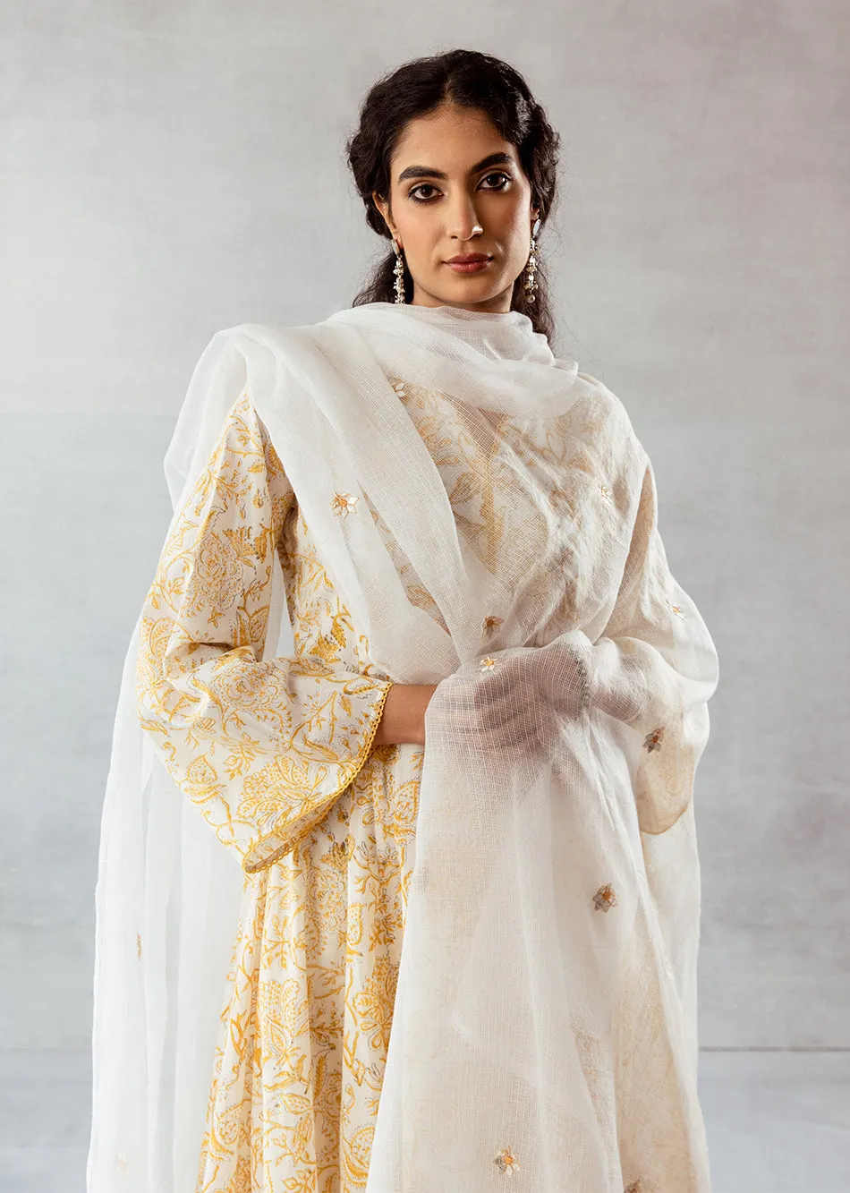 Yellow Cotton Pleated Anarkali Set
