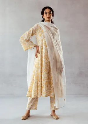 Yellow Cotton Pleated Anarkali Set