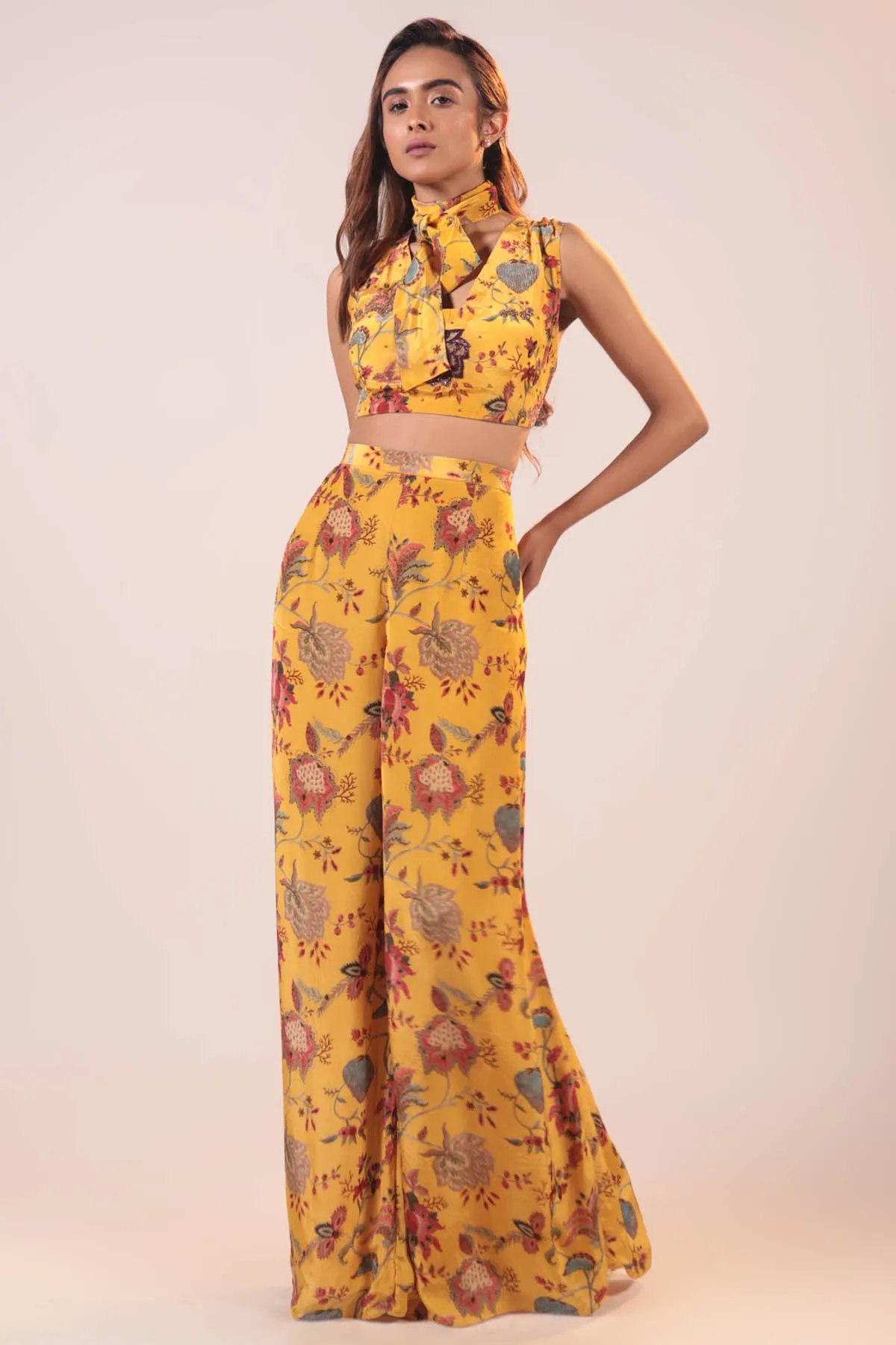 Yellow Crop Top & Pant Set