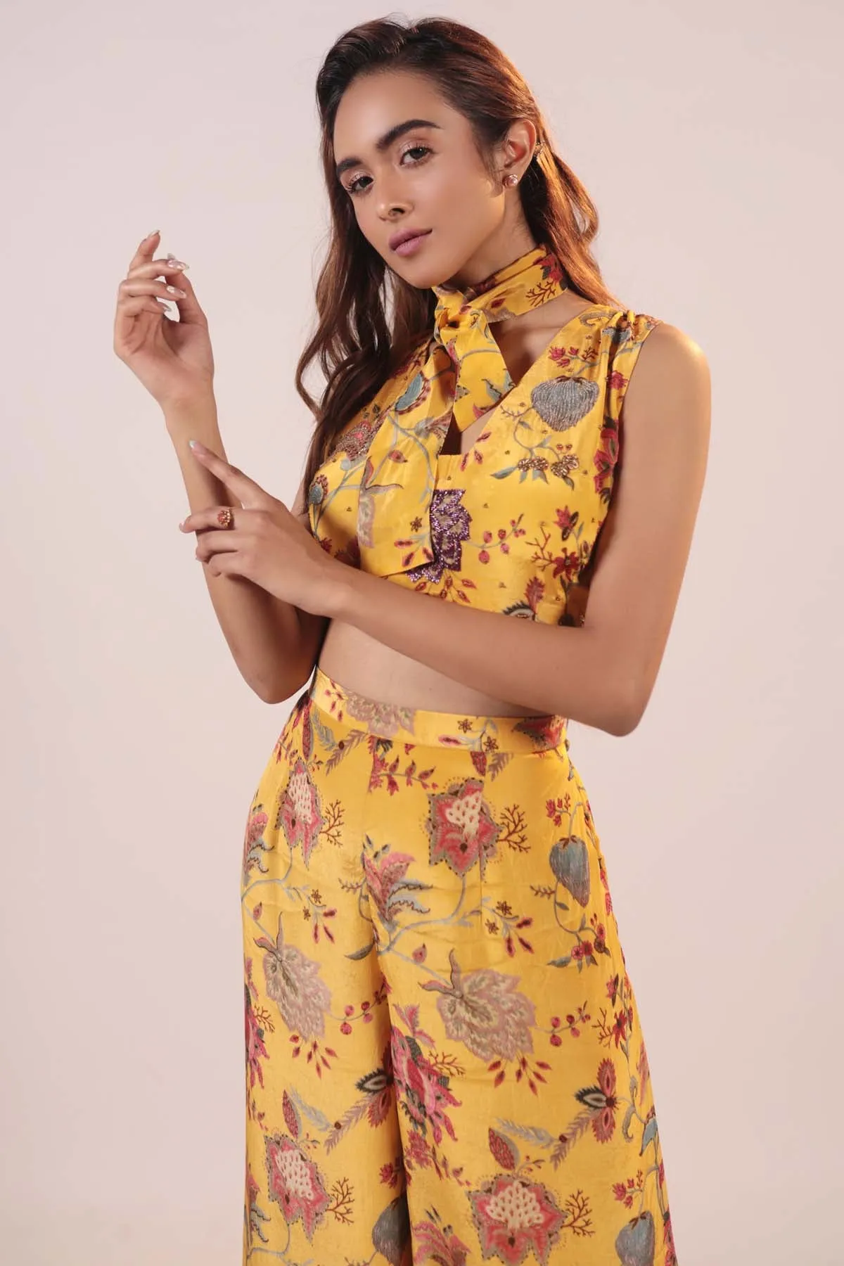 Yellow Crop Top & Pant Set
