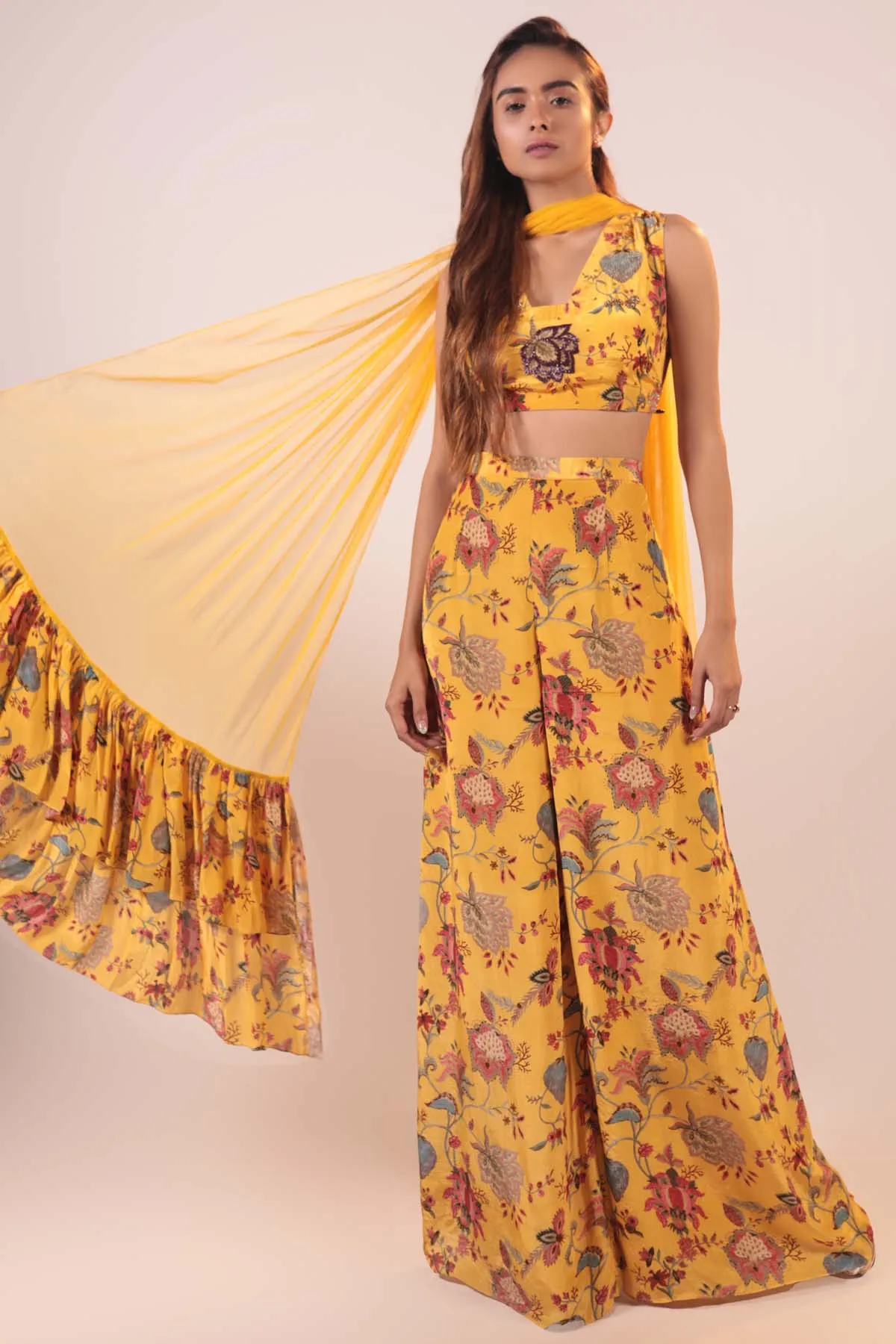 Yellow Crop Top & Pant Set