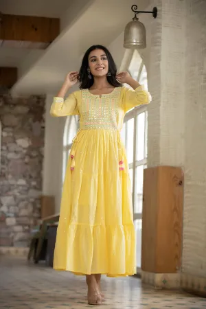 Yellow Mirror Work Ethnic Gown