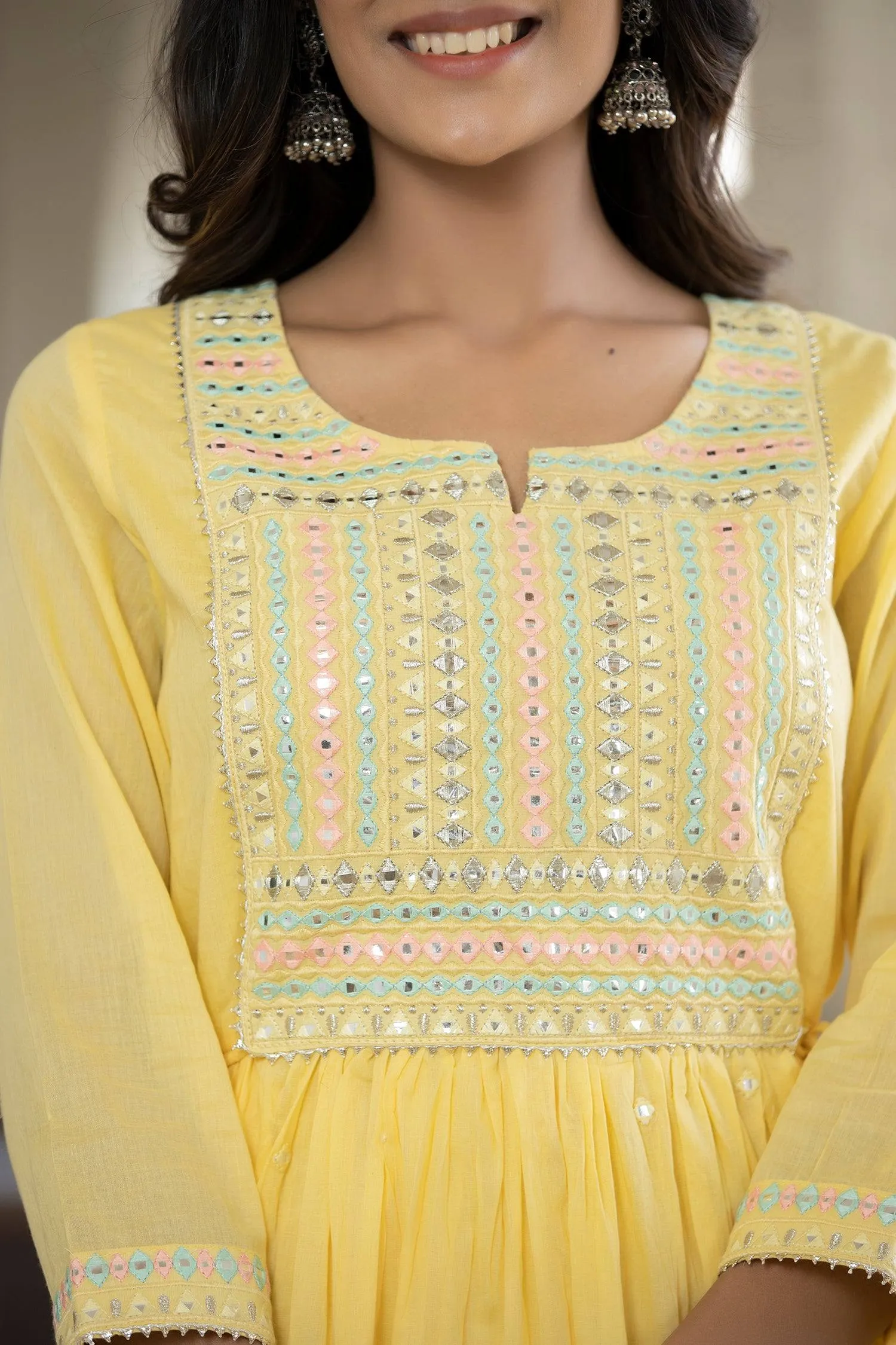 Yellow Mirror Work Ethnic Gown