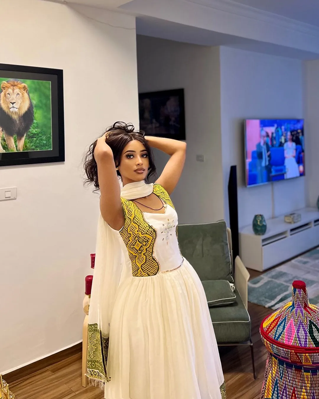 Yellow with Black Handcrafted Traditional Ethiopian Dress: Sleeveless Beautifully Adorned Habesha Dress Classic Habesha Kemis