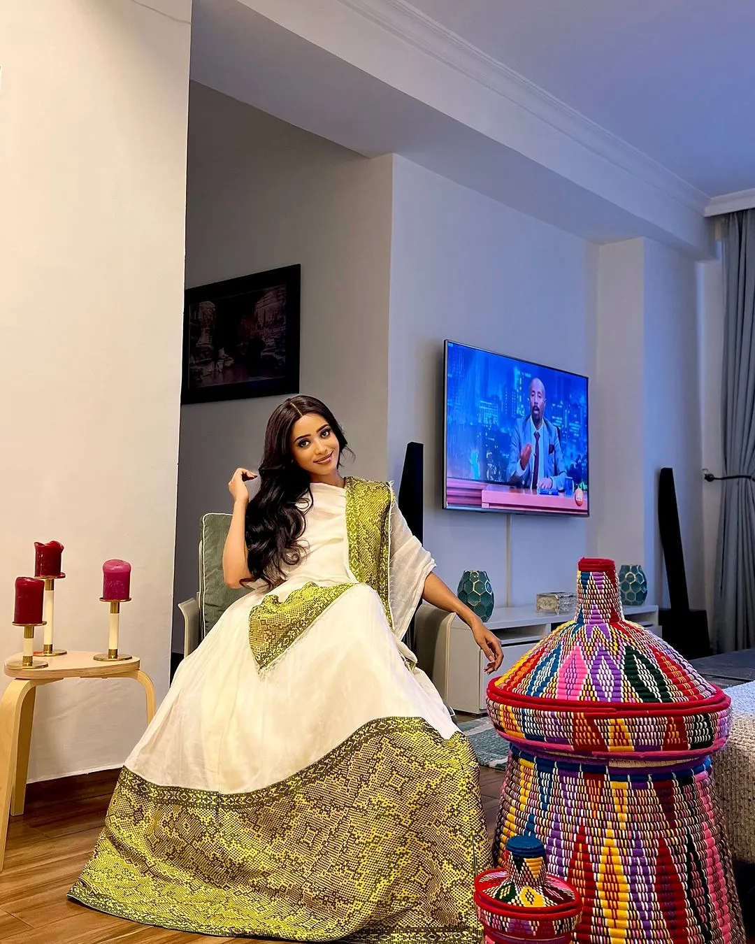 Yellow with Black Handcrafted Traditional Ethiopian Dress: Sleeveless Beautifully Adorned Habesha Dress Classic Habesha Kemis