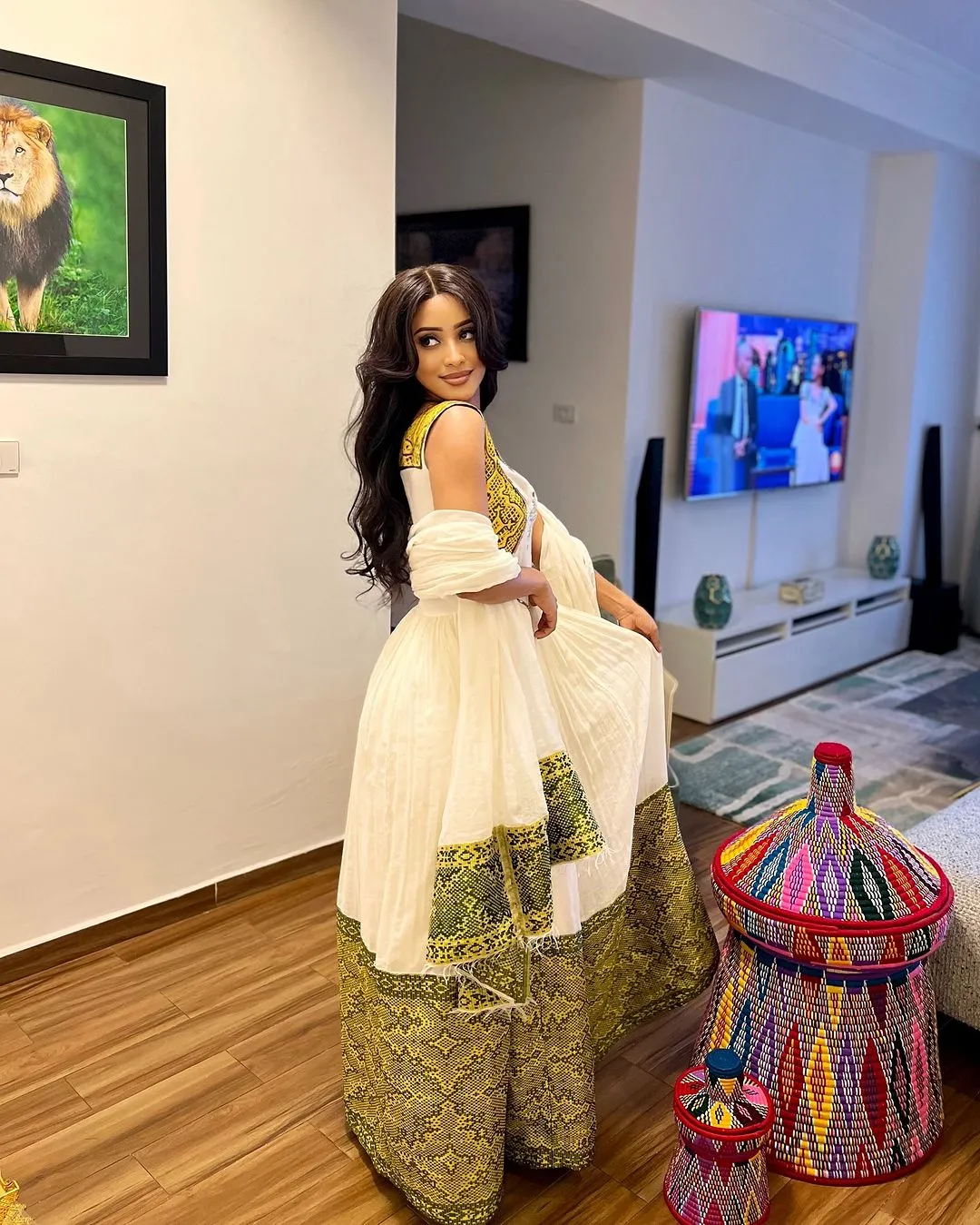 Yellow with Black Handcrafted Traditional Ethiopian Dress: Sleeveless Beautifully Adorned Habesha Dress Classic Habesha Kemis