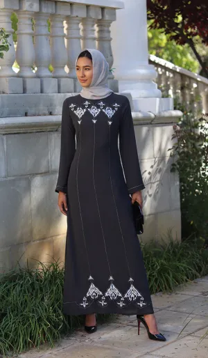 Zaira Embroidered Formal Muslim Evening Dress - Gray - FINAL SALE
